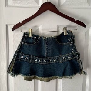 Denim Mini Skirt with Lace-Up Detail